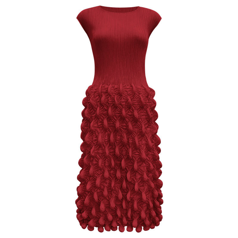 2025 summer new spot bubble pleated long dress slim pleated women's clothing solid color niche handmade sleeveless dress