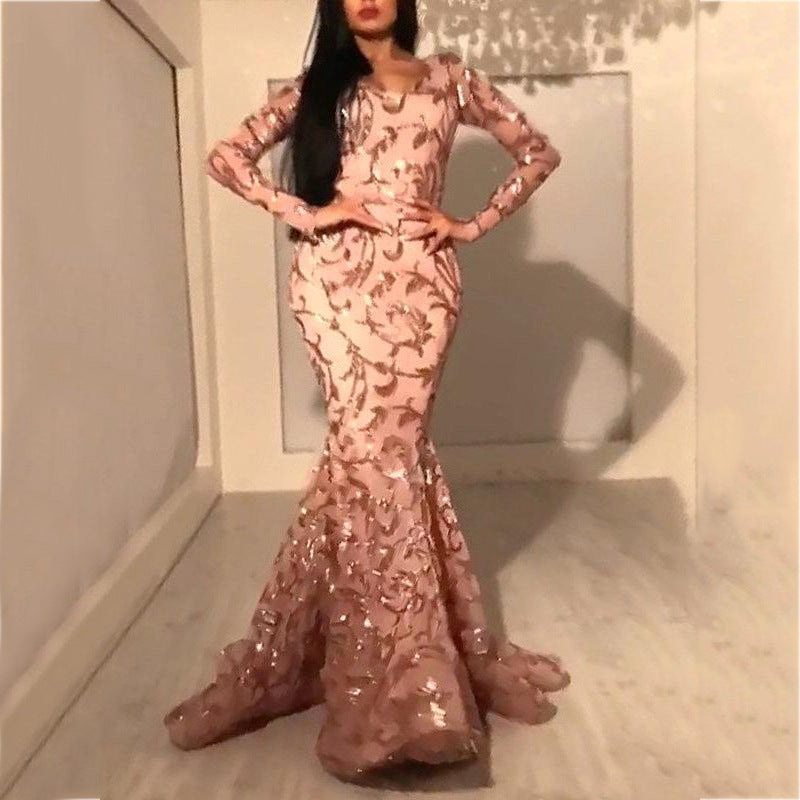 2025 New spring new 2025 women's clothing sexy sequin dress petal slim hip banquet evening dress
