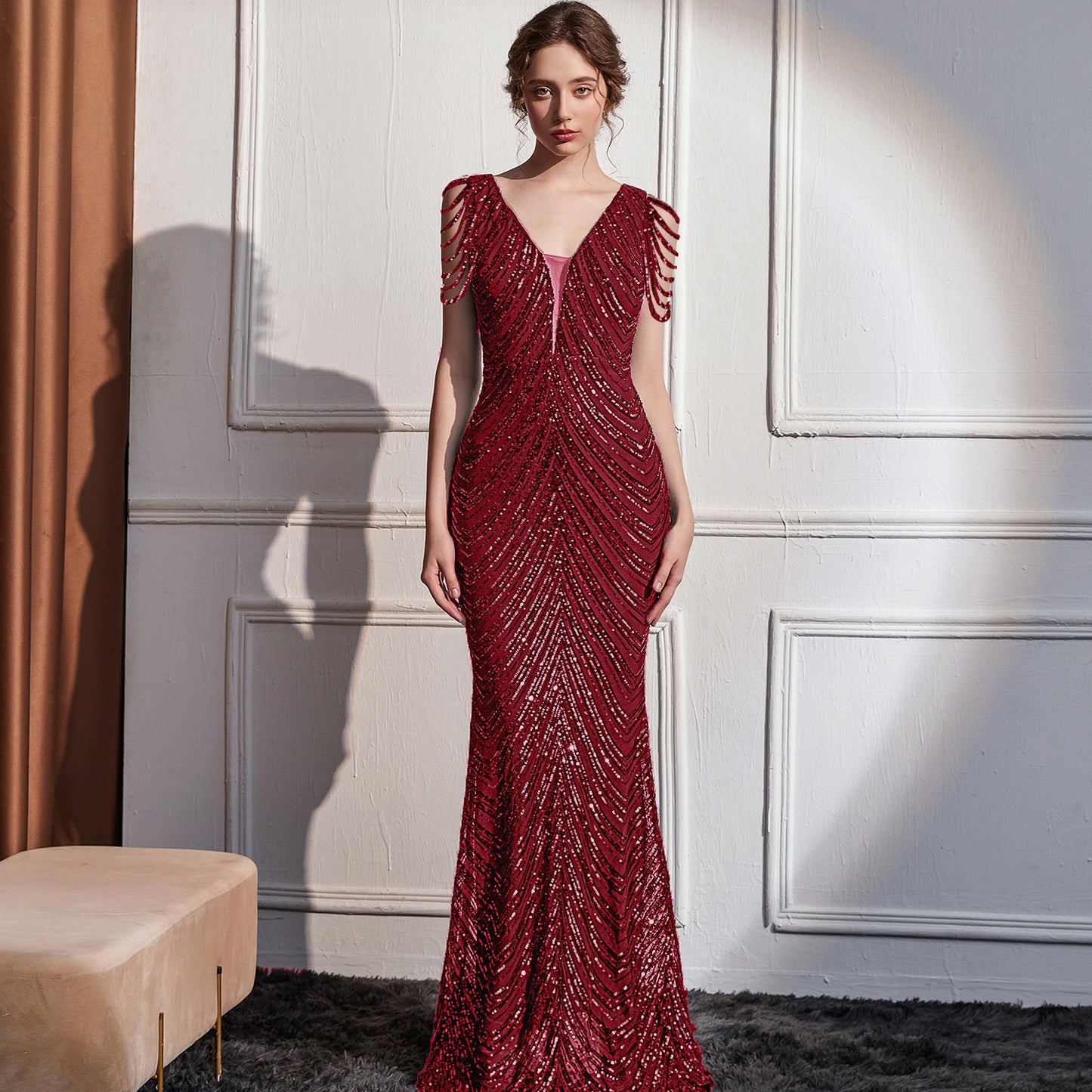 2025 Evening dress, femininity, socialite, high sense, company annual meeting host, banquet party, deep V long dress