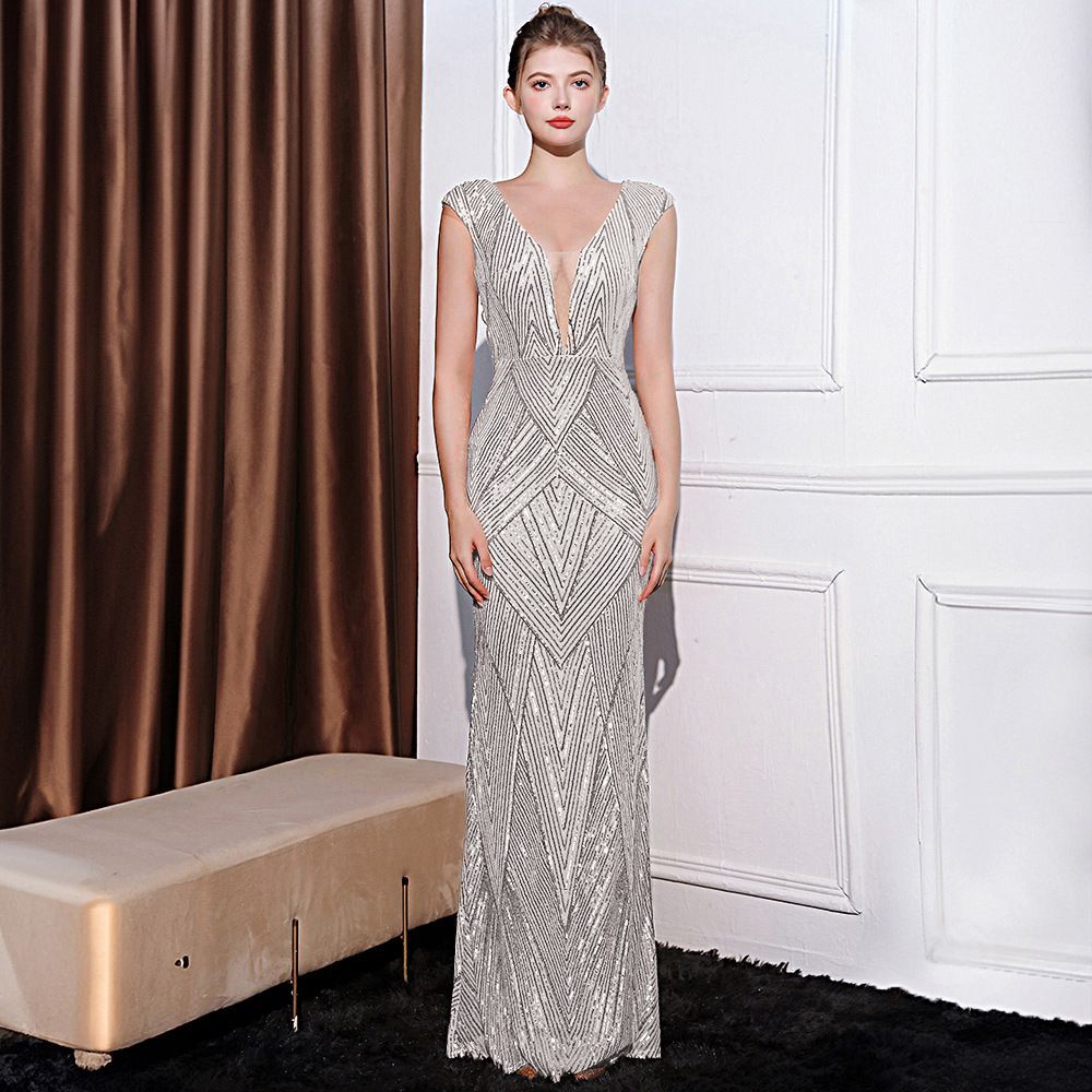 2025 Evening dress women's sequins car show house show celebration exhibition etiquette company annual meeting host fishtail long dress