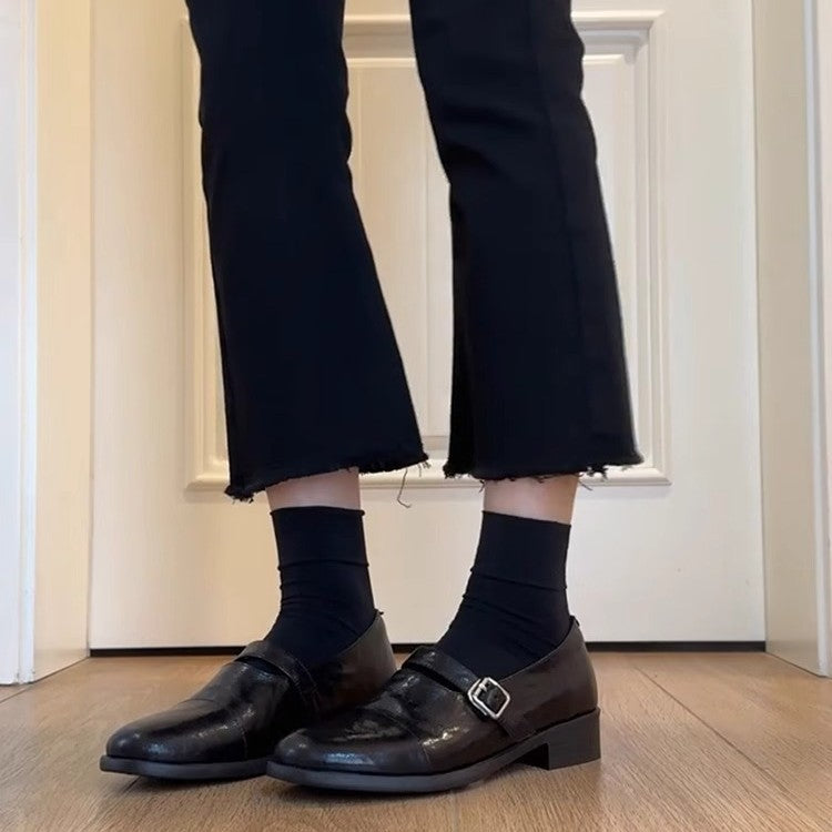 2025 Sheepskin version~ row style retro low-heeled small leather shoes women's one-pedal belt buckle leather loafers new small single shoes