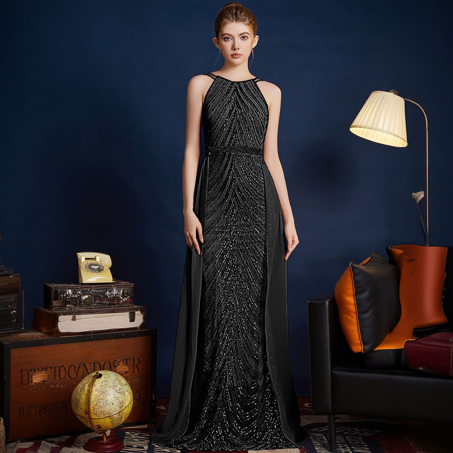 2025 Evening dress dress women's niche light luxury high-end exquisite temperament celebrity style banquet wear slim sequined long dress