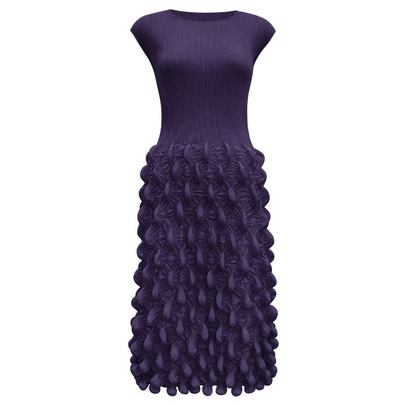 2025 summer new spot bubble pleated long dress slim pleated women's clothing solid color niche handmade sleeveless dress