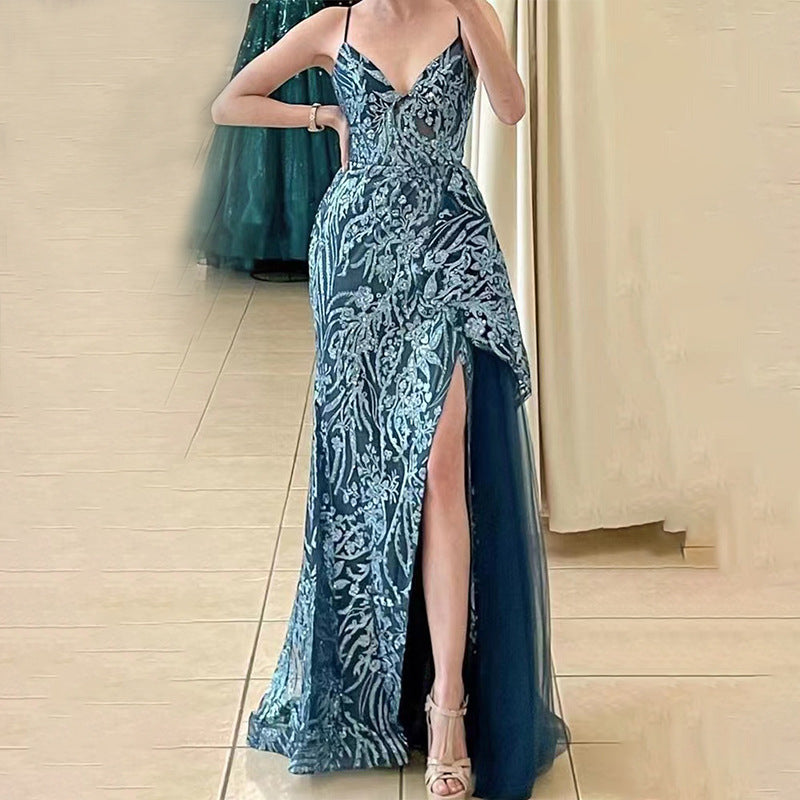 2025 New 2025 new three-dimensional positioning flower dress long banquet temperament slim and thin evening dress