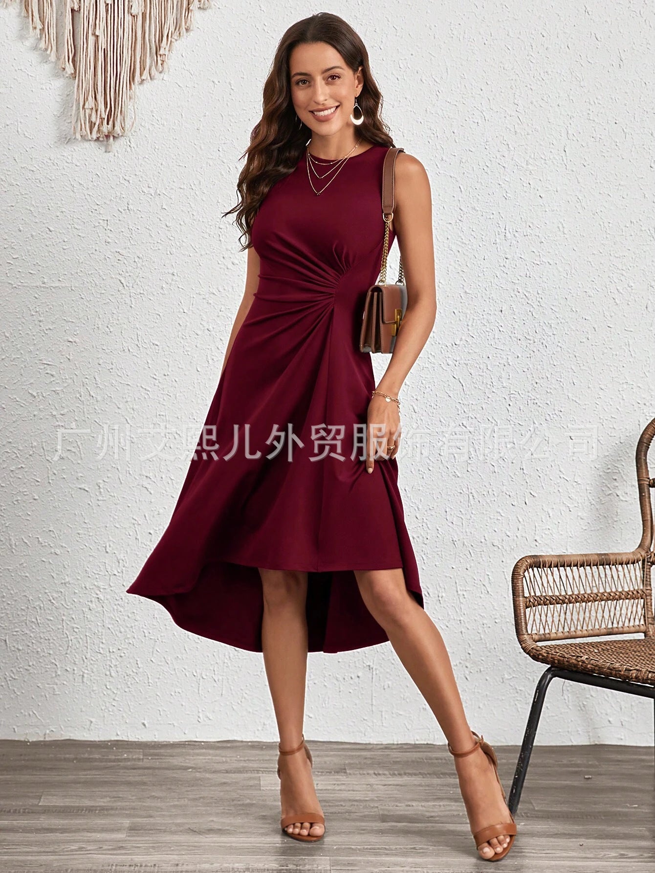 2025 summer, Popular, , New women's clothing summer new fashion sleeveless solid color A word crumpled dress