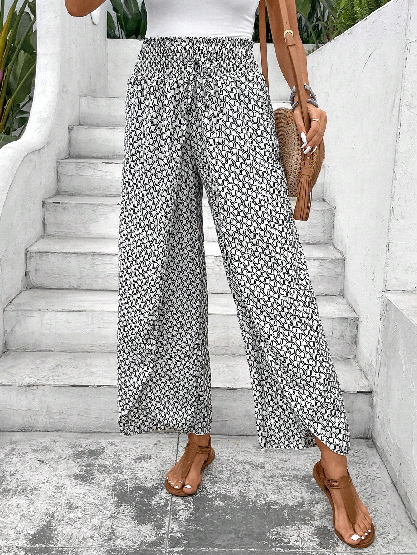 2025 Tiktoktemu women's clothing summer new fashion versatile floral side slit wide-leg culottes