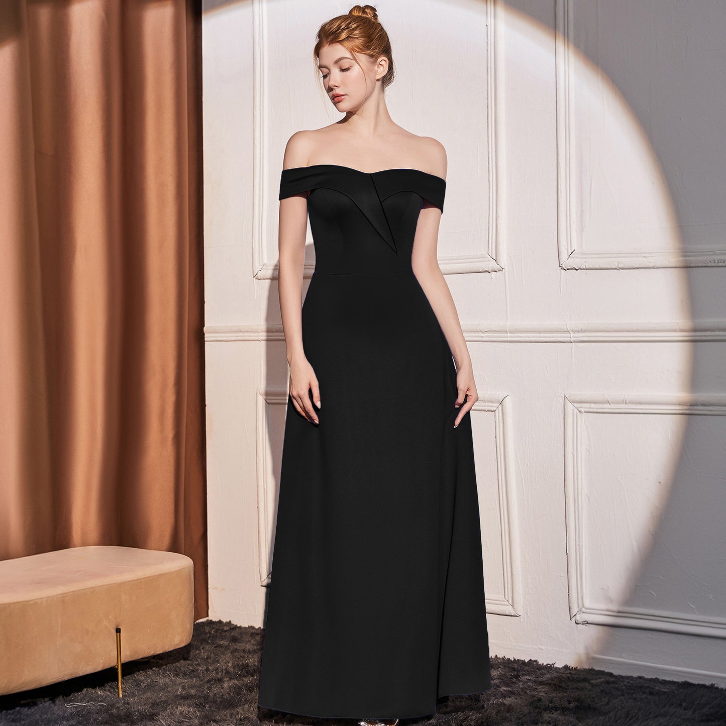 2025 Evening dress dress women's high-end temperament simple high-end sense celebrity banquet one-word shoulder thin pendant long dress