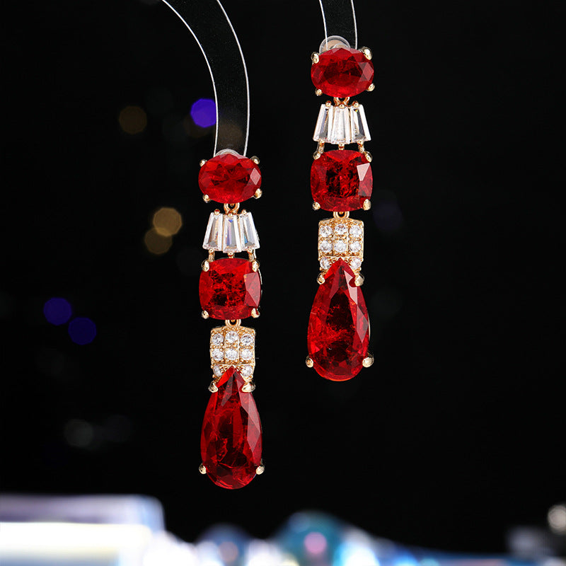 2025 ice crack zircon water drop fringed earrings s925 silver needle fashion versatile autumn and winter luxury temperament earrings