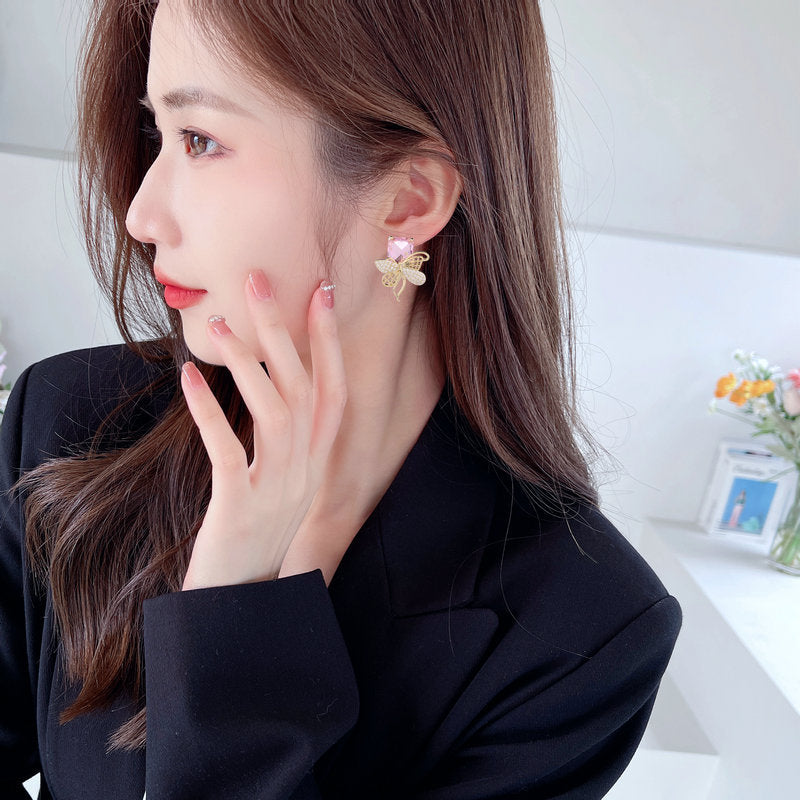 2025 Niche light luxury high-end earrings tide s925 silver needle fashion commuting temperament versatile zircon inlaid butterfly stud earrings