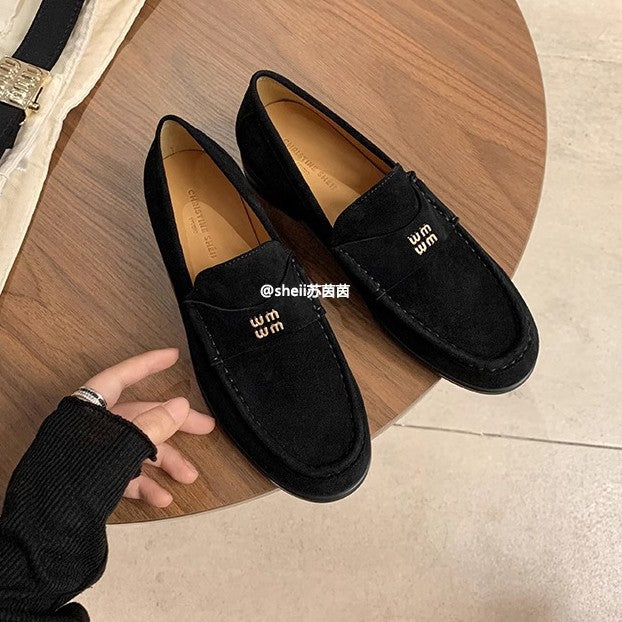 2025 Sheepskin version~ New British style retro cashmere lazy flat loafer single shoes women's commuting small leather shoes women's shoes