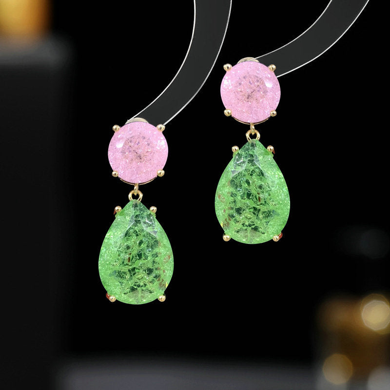 2025 Korean new color matching zirconium earrings for women sweet temperament simple S925 silver needle ice crack zircon water drop earrings