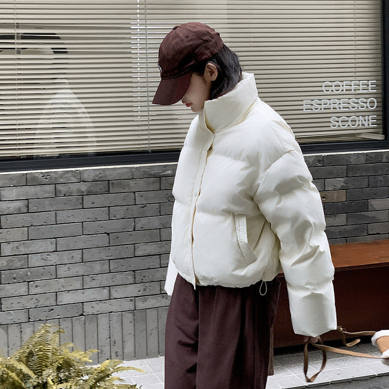 jinran winter outfits men Wash-Free Leather Winter down Cotton-Padded Coat for Women New Stand Collar Short Thickened Small Bread Coat