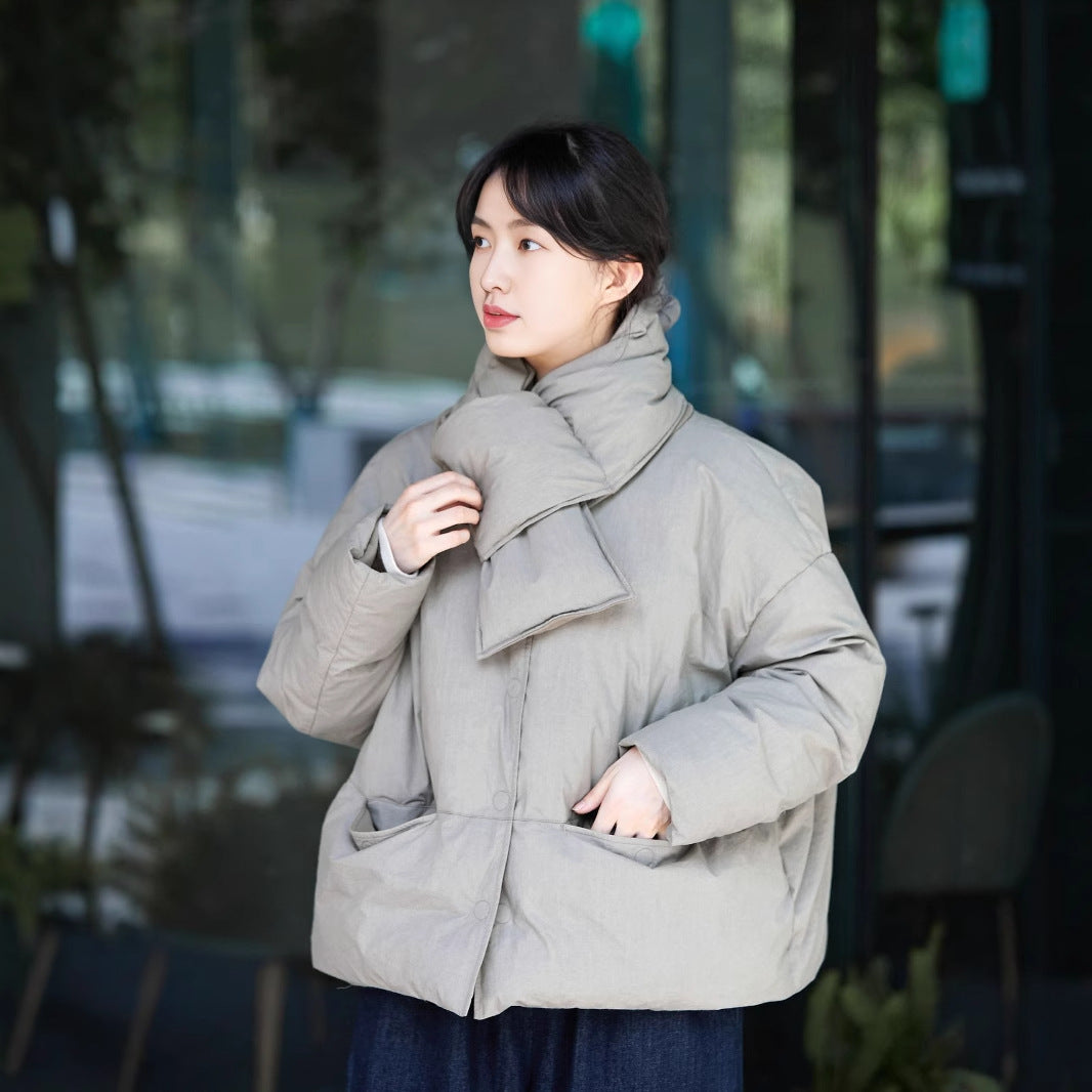 2025 White duck down jacket winter women's new down scarf loose down jacket small bread jacket B1005