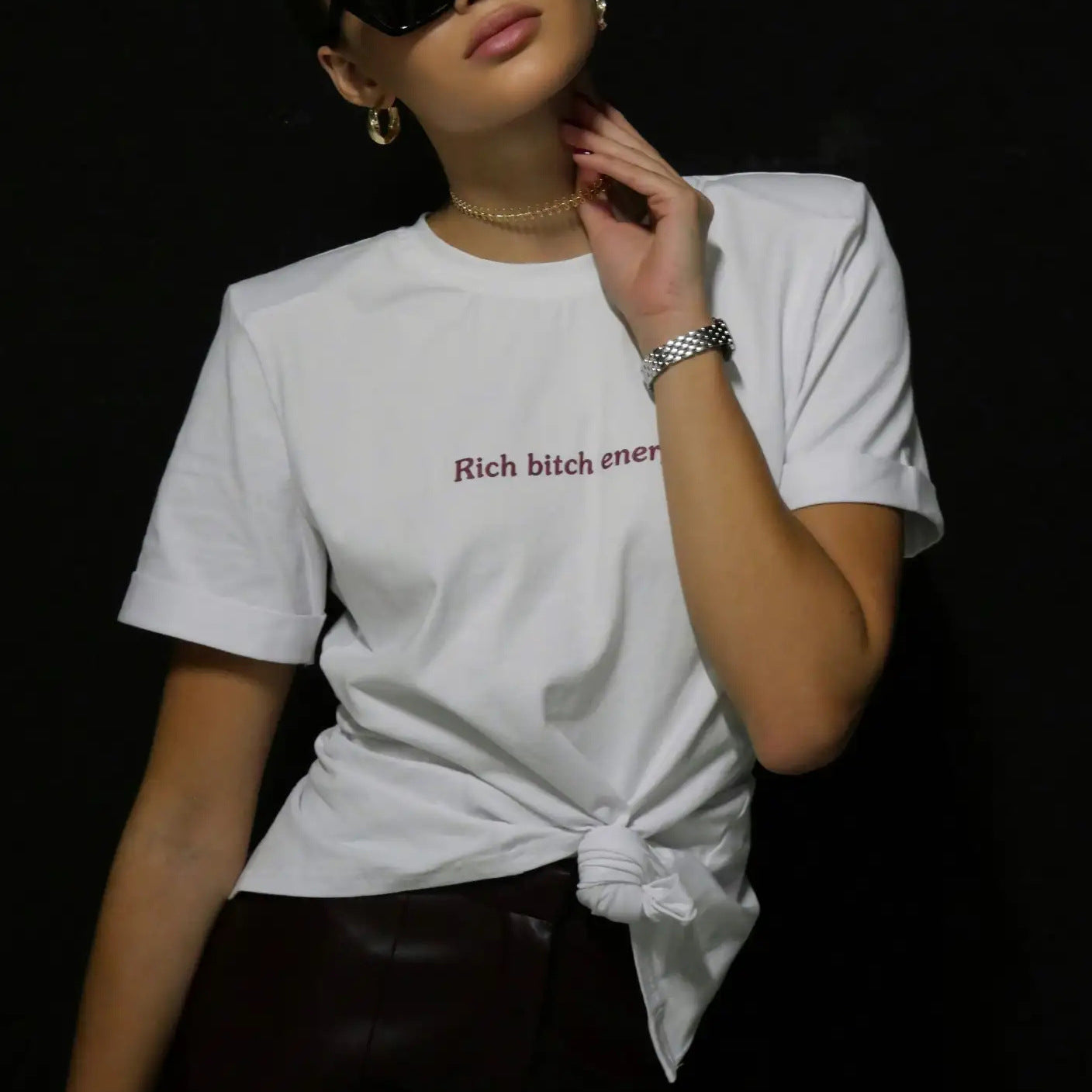 2025 Trendy brand New street style backless design sense pullover T-shirt women's short-sleeved summer alphabet printed T-shirt high sense