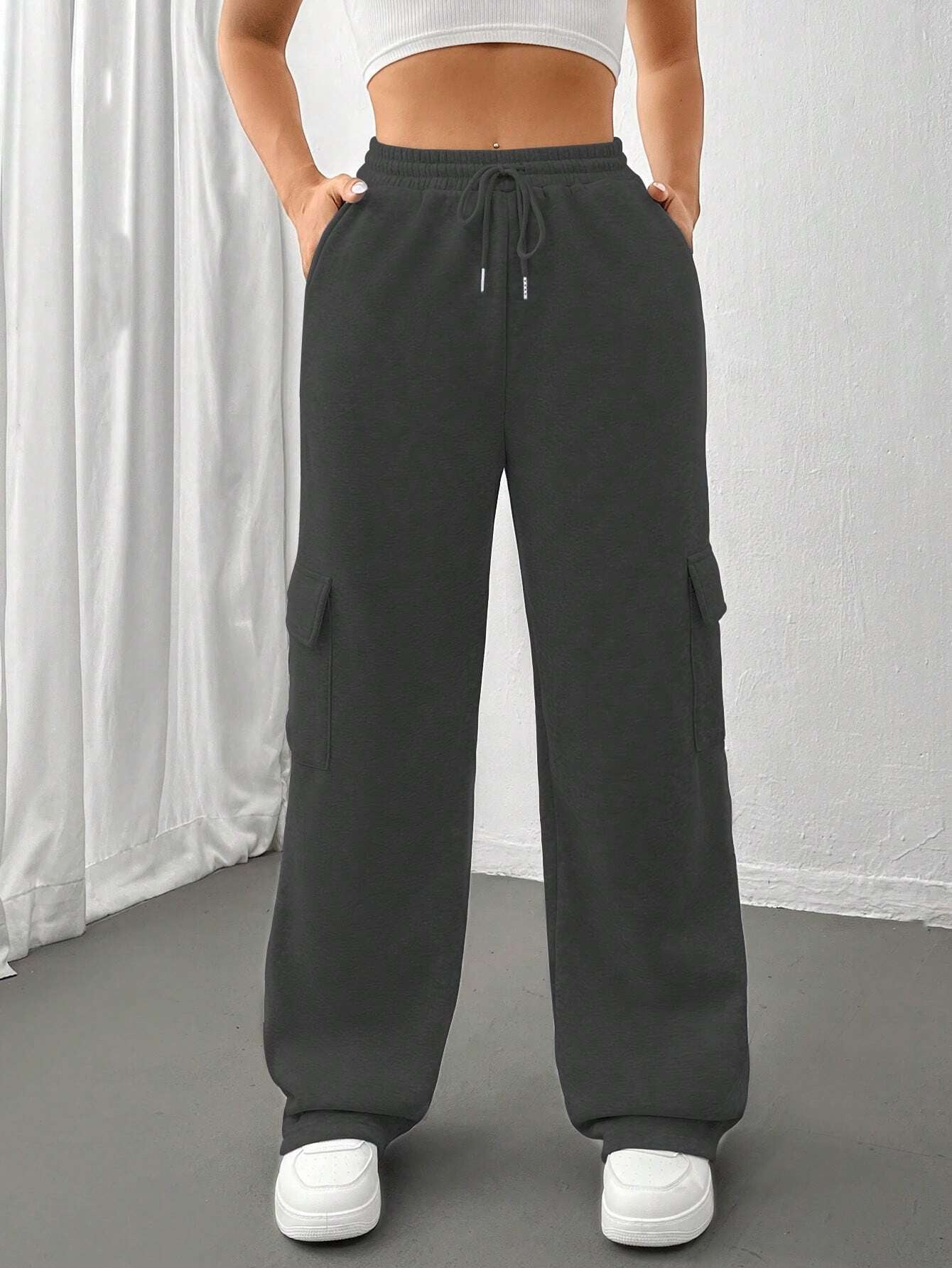 2025 autumn and winter New women's clothing new fashion side purse versatile solid color straight wide-leg sweatpants