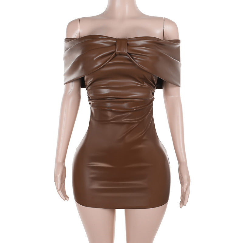 jinran dress with bow Summer 2024 New Hip Skirt Socialite Style Sexy Slim Bow Leather Dress Women