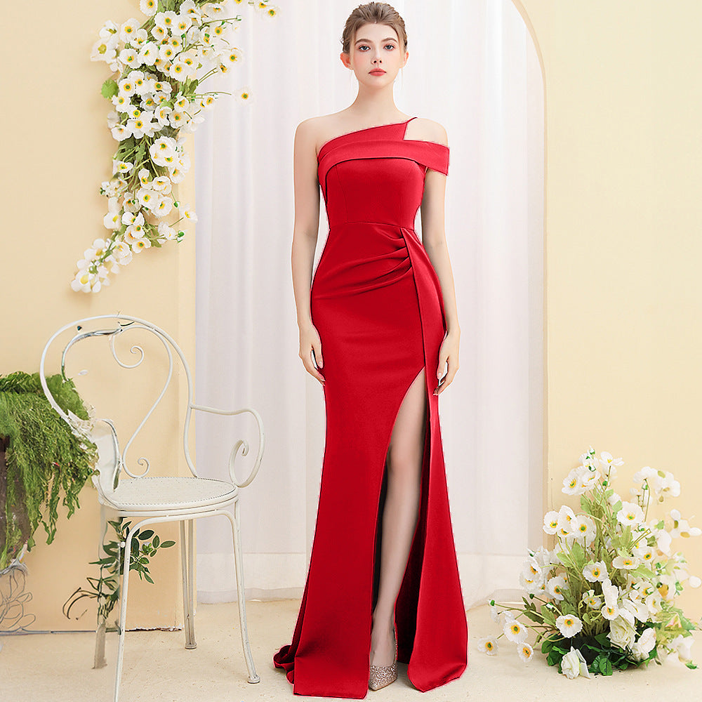 2025 Evening dress women's light luxury high-end temperament socialite banquet dinner car model exhibition long thin fishtail dress