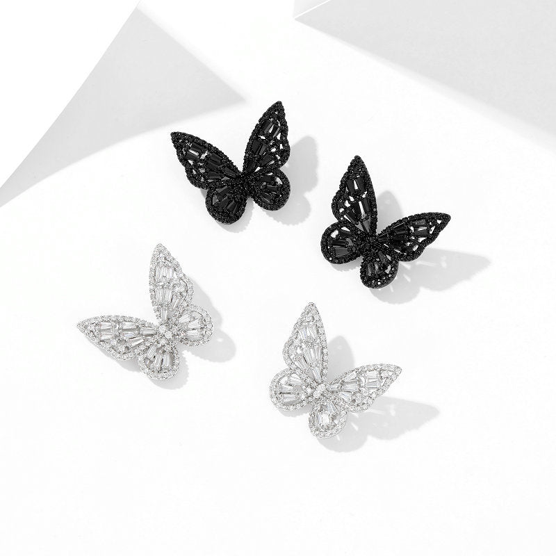 2025 New style trendy niche temperament designer style super fairy temperament open index finger ring butterfly ring earring jewelry set