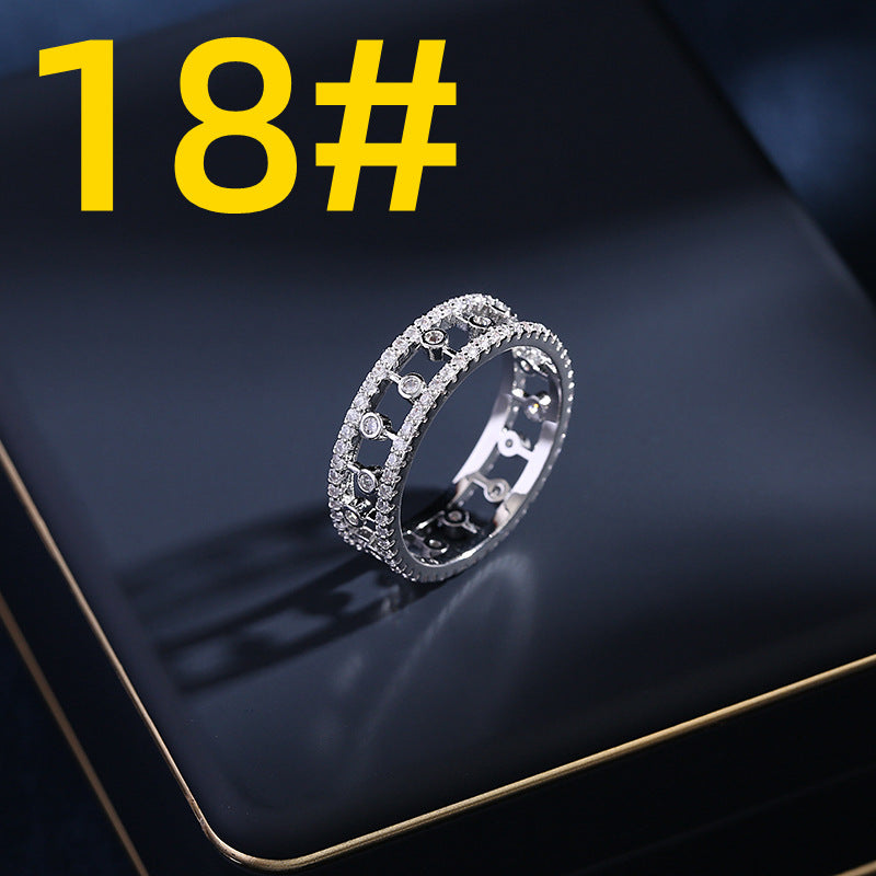 2025 Niche design high-end hollow ring clavicle chain zircon inlaid ring semi-round C-ring stud earrings jewelry set
