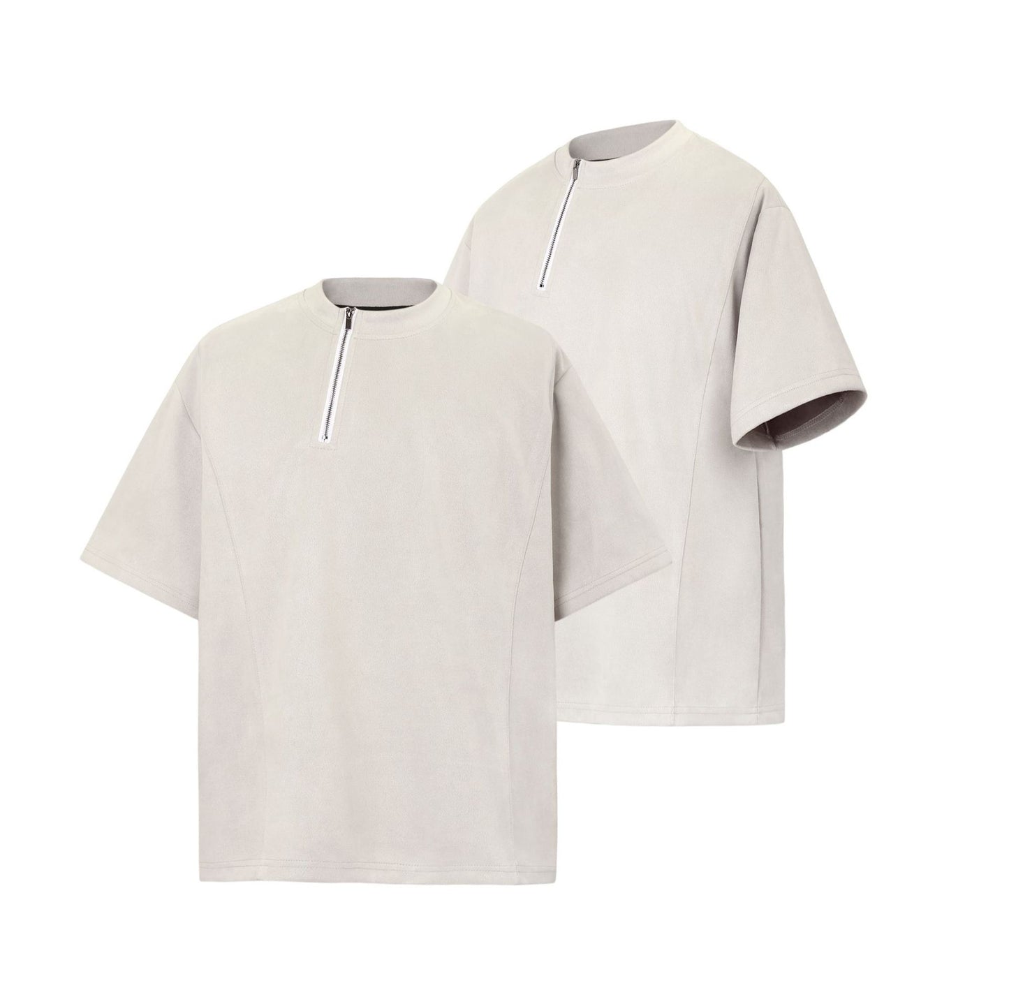 2025 8573 2025n Street 2025 Summer Irregular Zipper Design Men's Loose Suede Neutral Short Sleeve T-Shirt