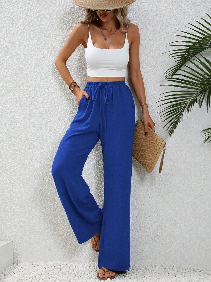 2025 Tiktoktemu women's clothing spring and summer new versatile solid color mopping wide-leg pants casual pants