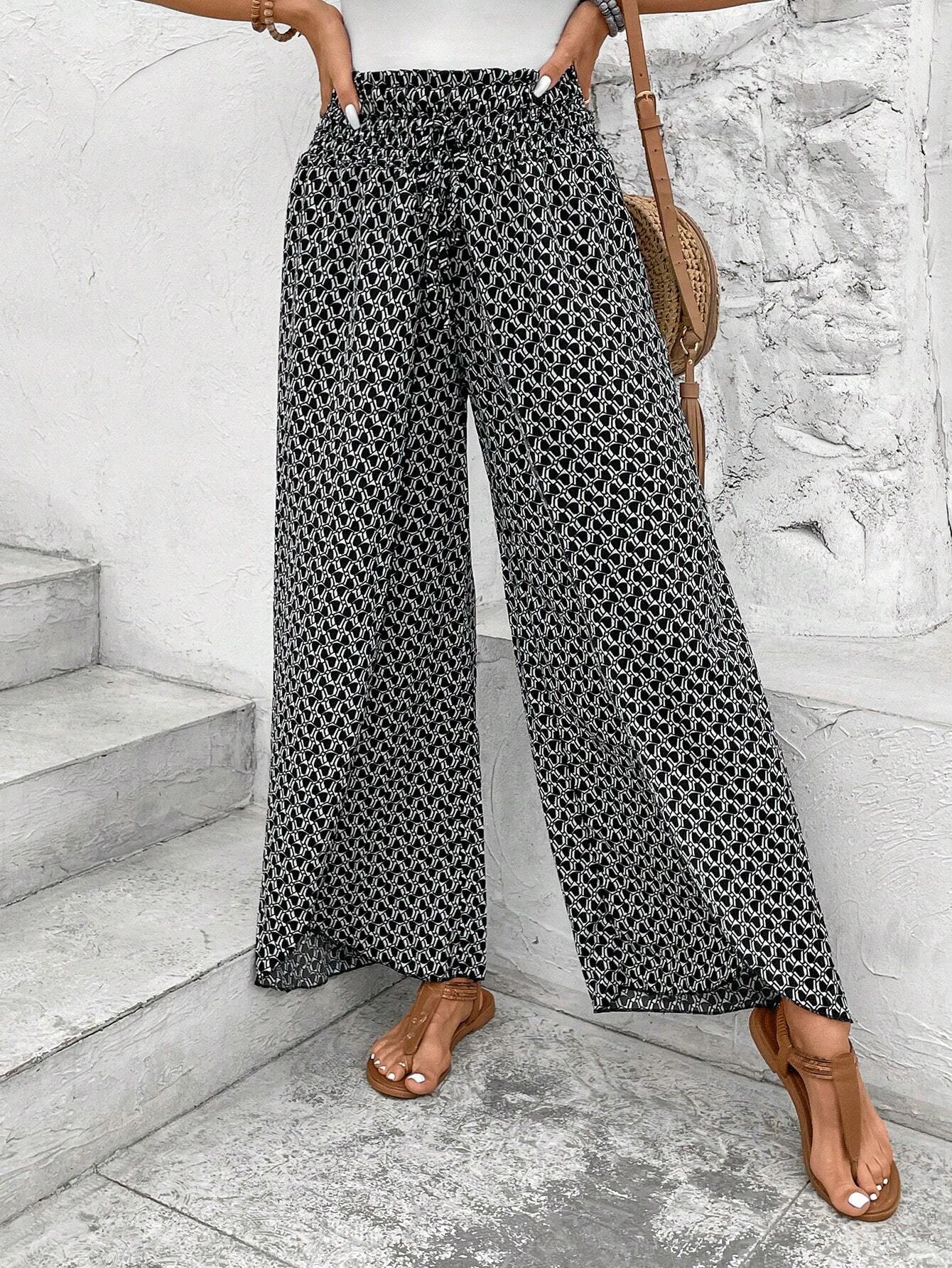 2025 Tiktoktemu women's clothing summer new fashion versatile floral side slit wide-leg culottes