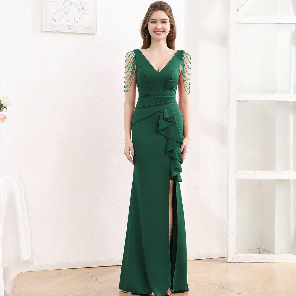2025 Evening dress femininity banquet company annual meeting slim and thin fishtail skirt car model exhibition suspender long dress