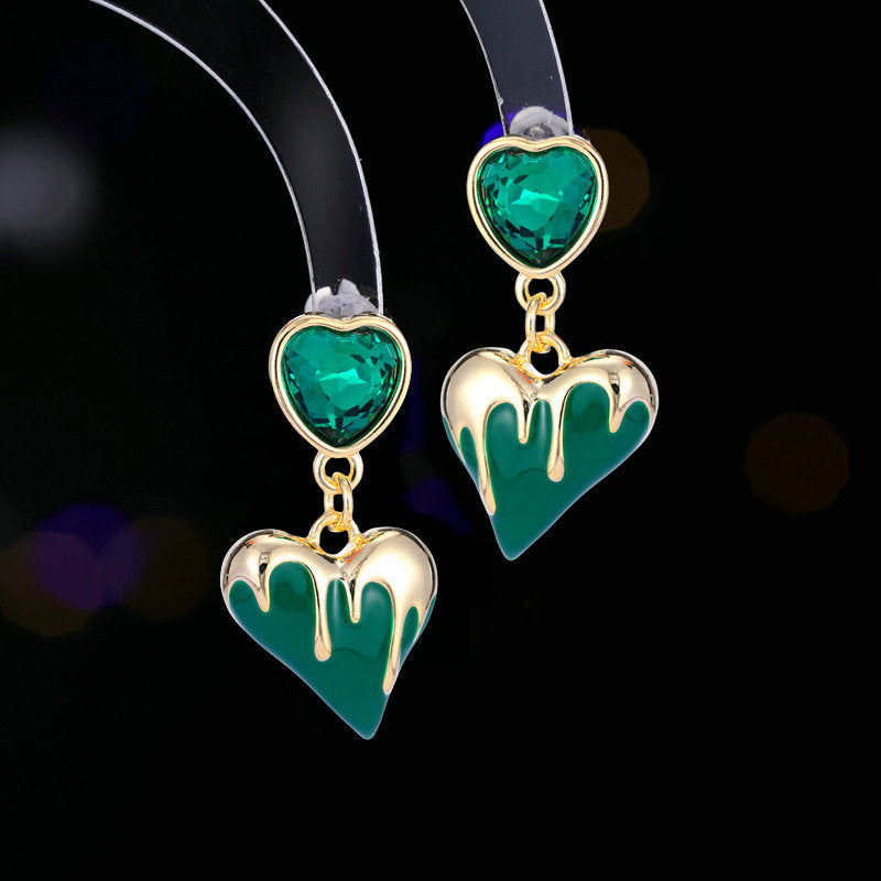 2025 S925 silver needle retro niche design earrings sweet girl heart drop glaze three-dimensional love earrings
