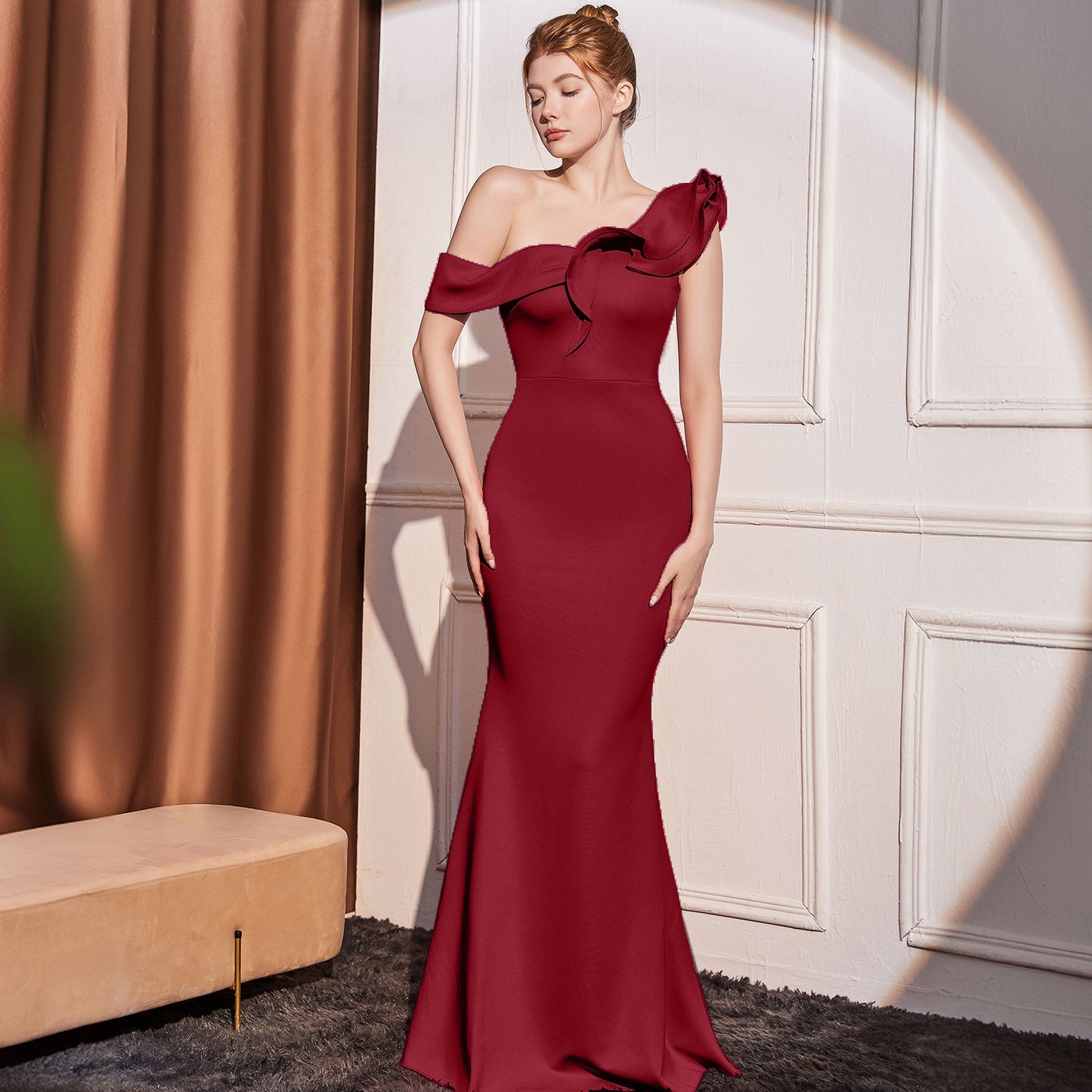 2025 Evening dress femininity elegant noble celebrity style banquet one shoulder slanted shoulder sexy slim slim long dress