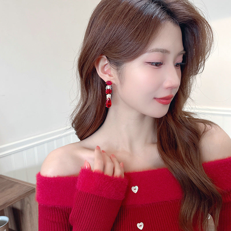 2025 ice crack zircon water drop fringed earrings s925 silver needle fashion versatile autumn and winter luxury temperament earrings