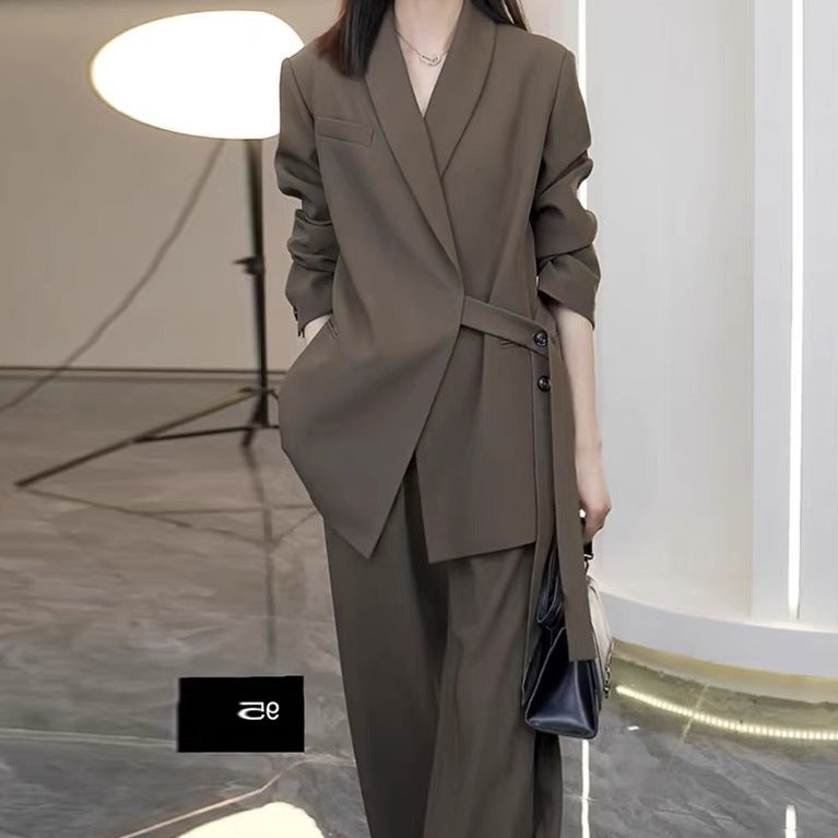 2025 Internet celebrity casual suit women's spring and autumn Dongdaemun Korean version blazer thin wide-leg pants two-piece set Popular trade