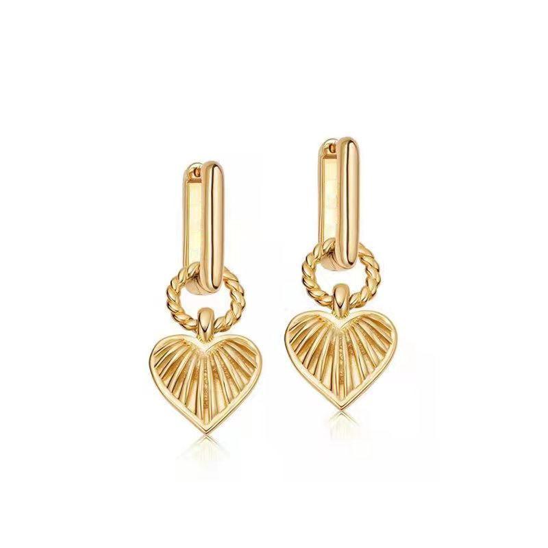 jinran 2024 New Heart Shaped Textured Carved Long Earrings