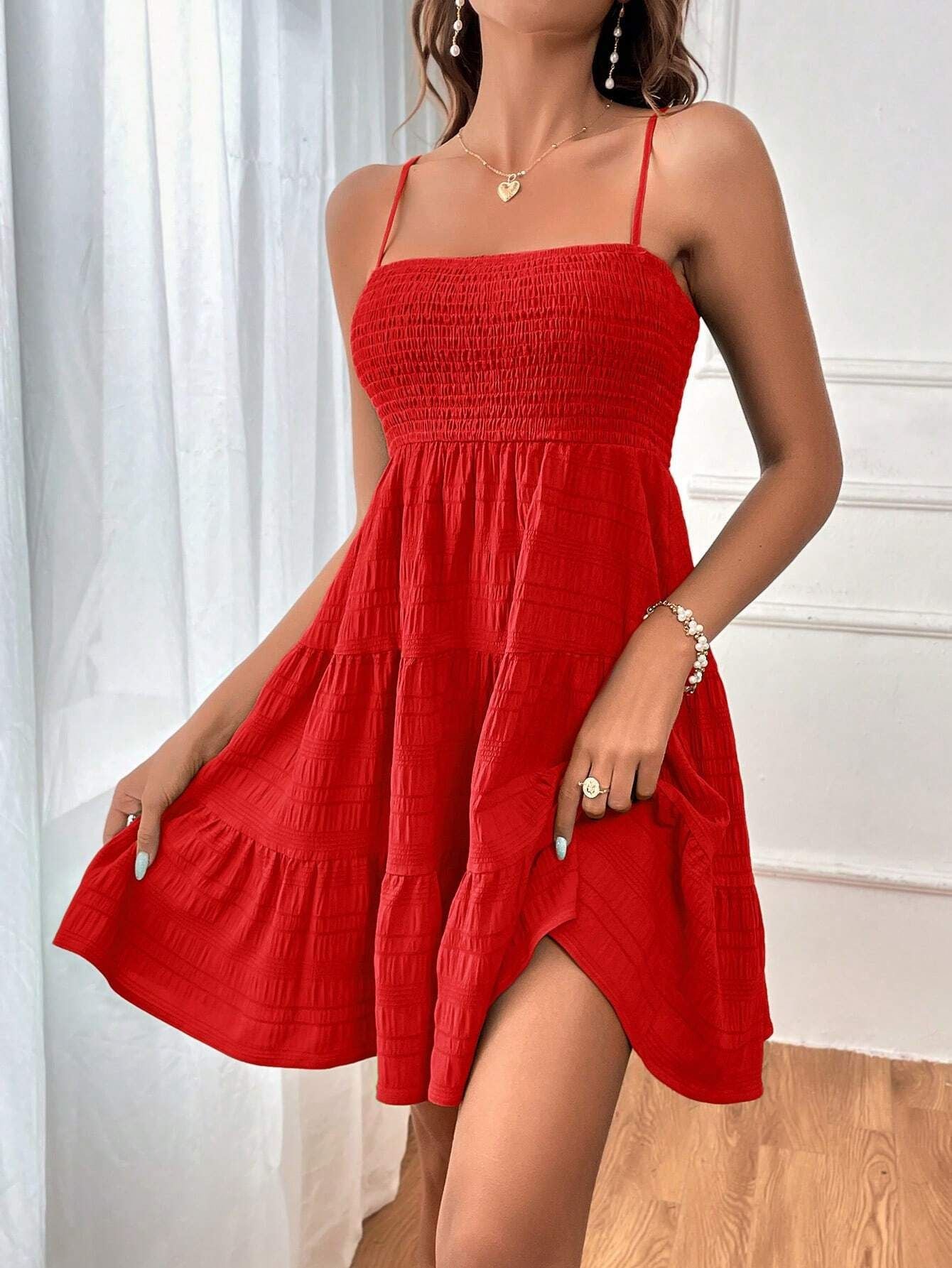 2025 Popular, , New women's clothing summer new one-word collar thin suspender solid color versatile texture dress