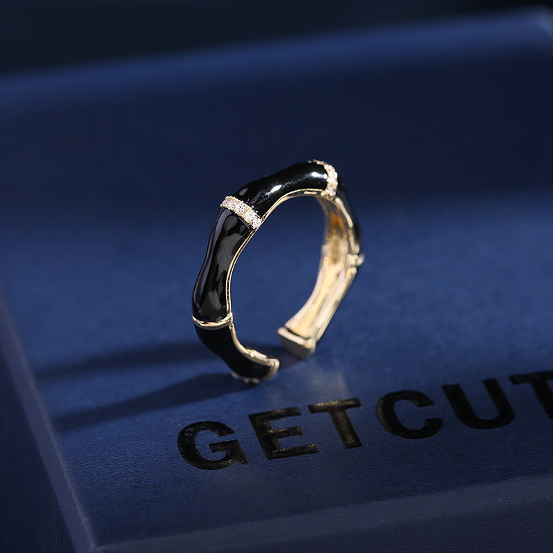 2025 Opening adjustable live ring tide temperament index finger tail ring simple niche design sense joint high bamboo ring