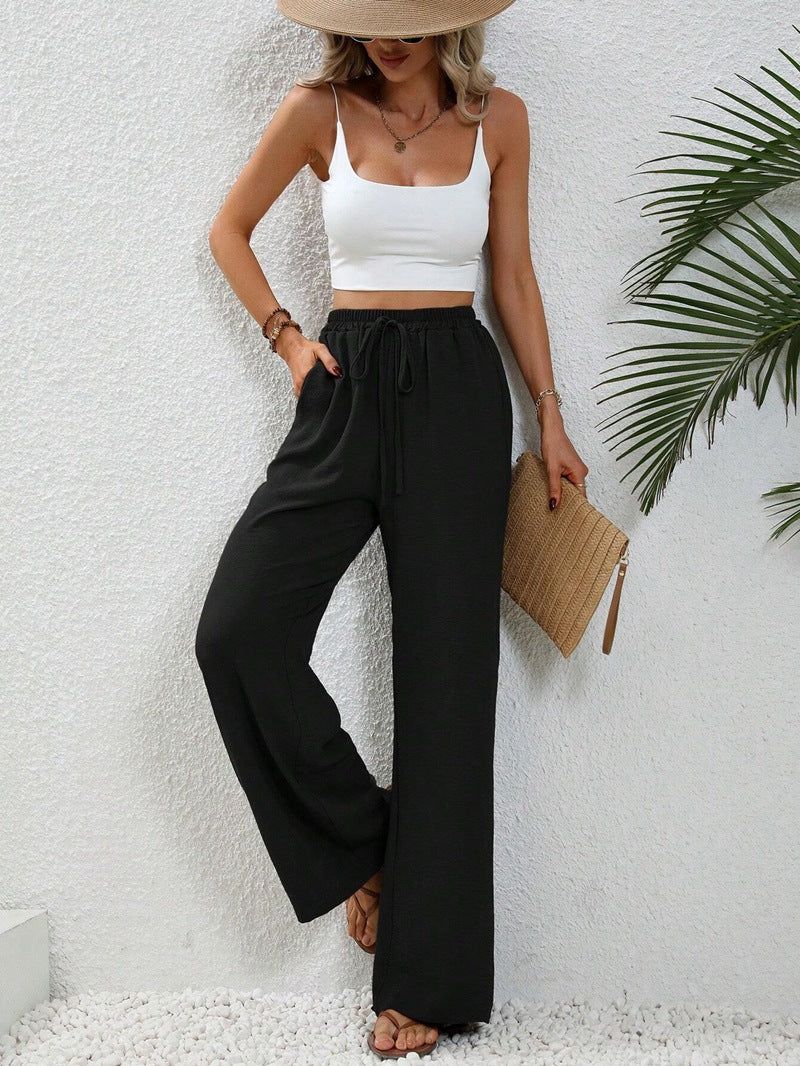 2025 Tiktoktemu women's clothing spring and summer new versatile solid color mopping wide-leg pants casual pants