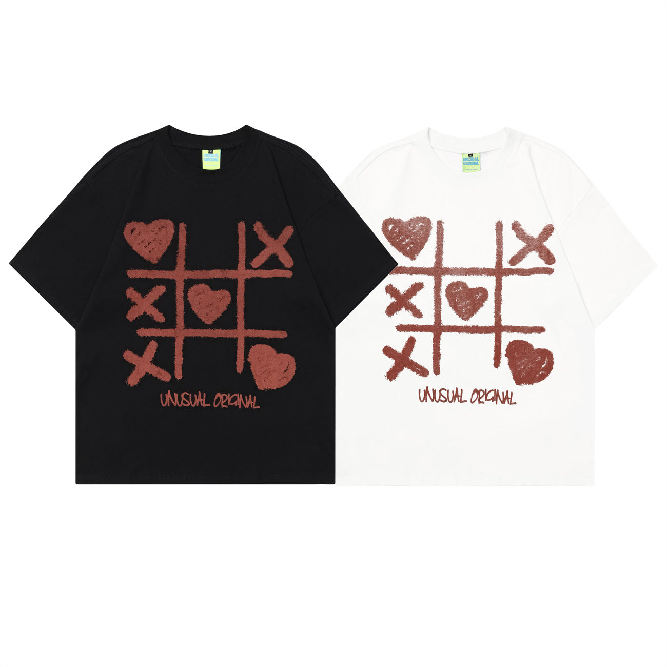 2025 T1008 2025n Street Tide 2025 Summer Men's and Women's Jiugongge Element Love Design Men's Loose Short Sleeve T-Shirt