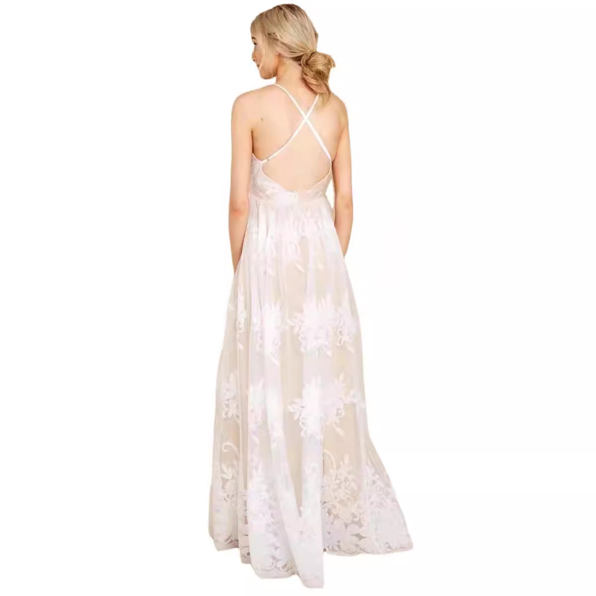 jinran dress to impress New Strap Deep V Sexy Mesh Embroidered Dress One-Piece Dress