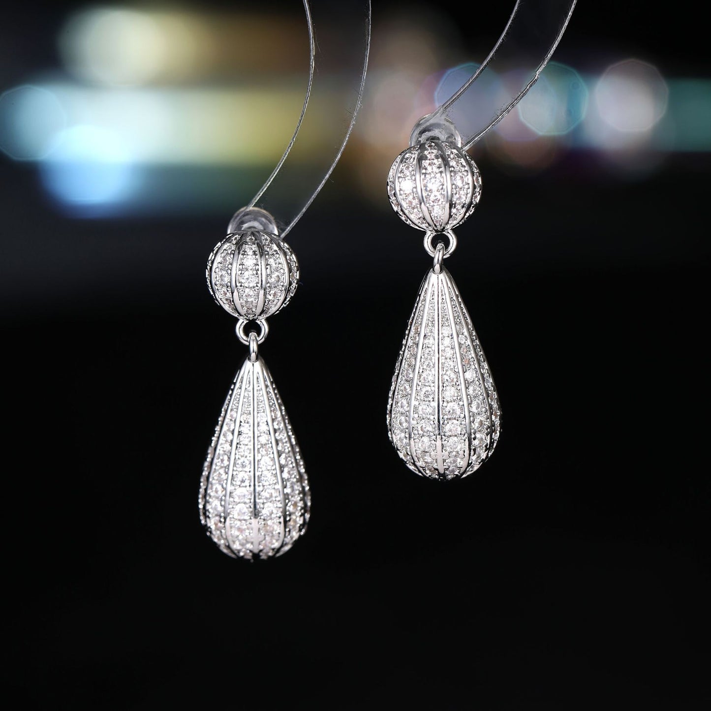 2025 new personality water drop hot air balloon earrings full of zircon light luxury high-end temperament s925 silver needle earrings