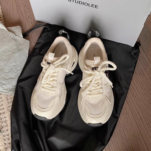 2025 2025 summer new fashion lightweight sports shoes breathable mesh cross flower thick sole heightening dad shoes women running