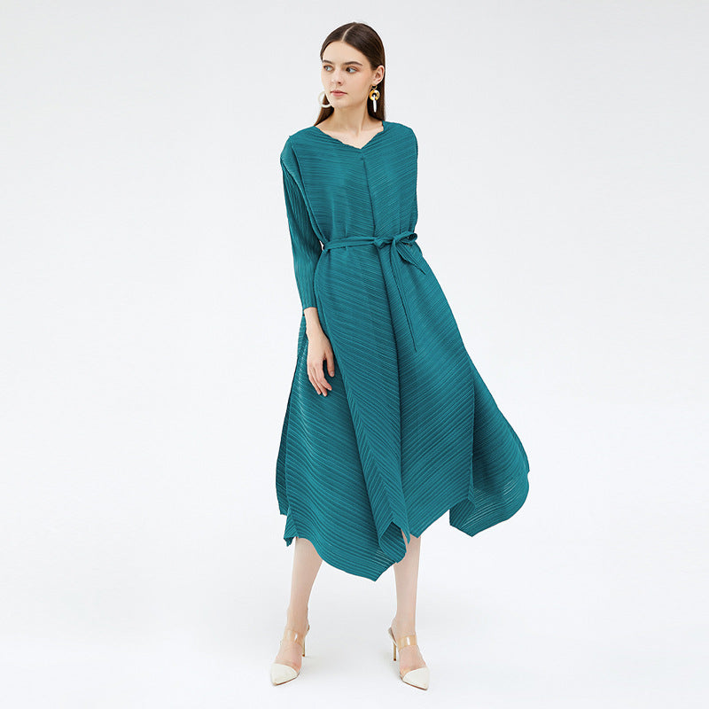 2025 spring new women's Middle East oversized loose design irregular waist long-sleeved dress skirt women's clothing