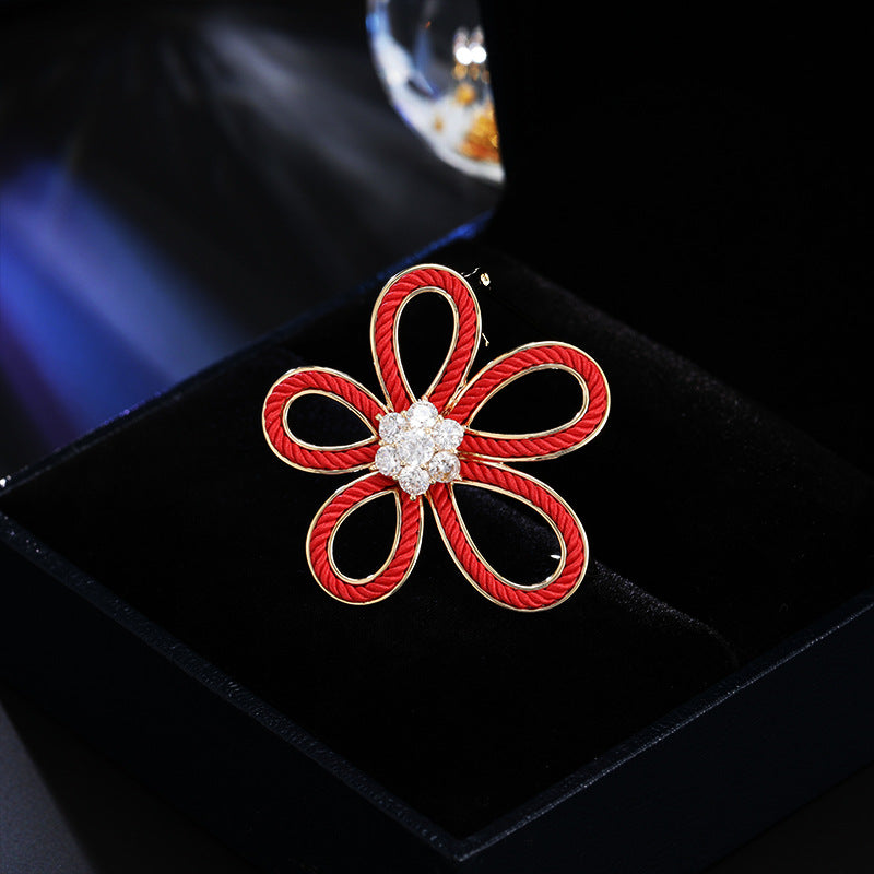 2025 Good luck red rope sunflower brooch light luxury niche design corsage slightly inlaid zircon fashion coat suit accessories