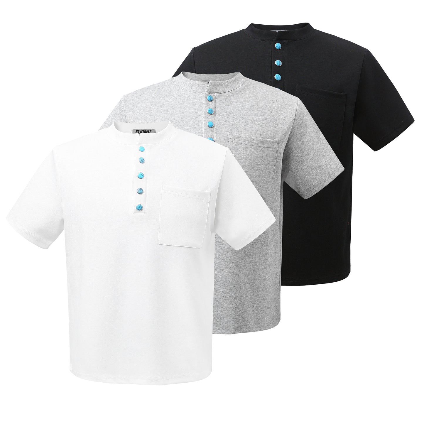2025 K56 2025n retro deconstruction high sense turquoise street trendy men's short and wide cleanfit small collar short sleeve T-shirt