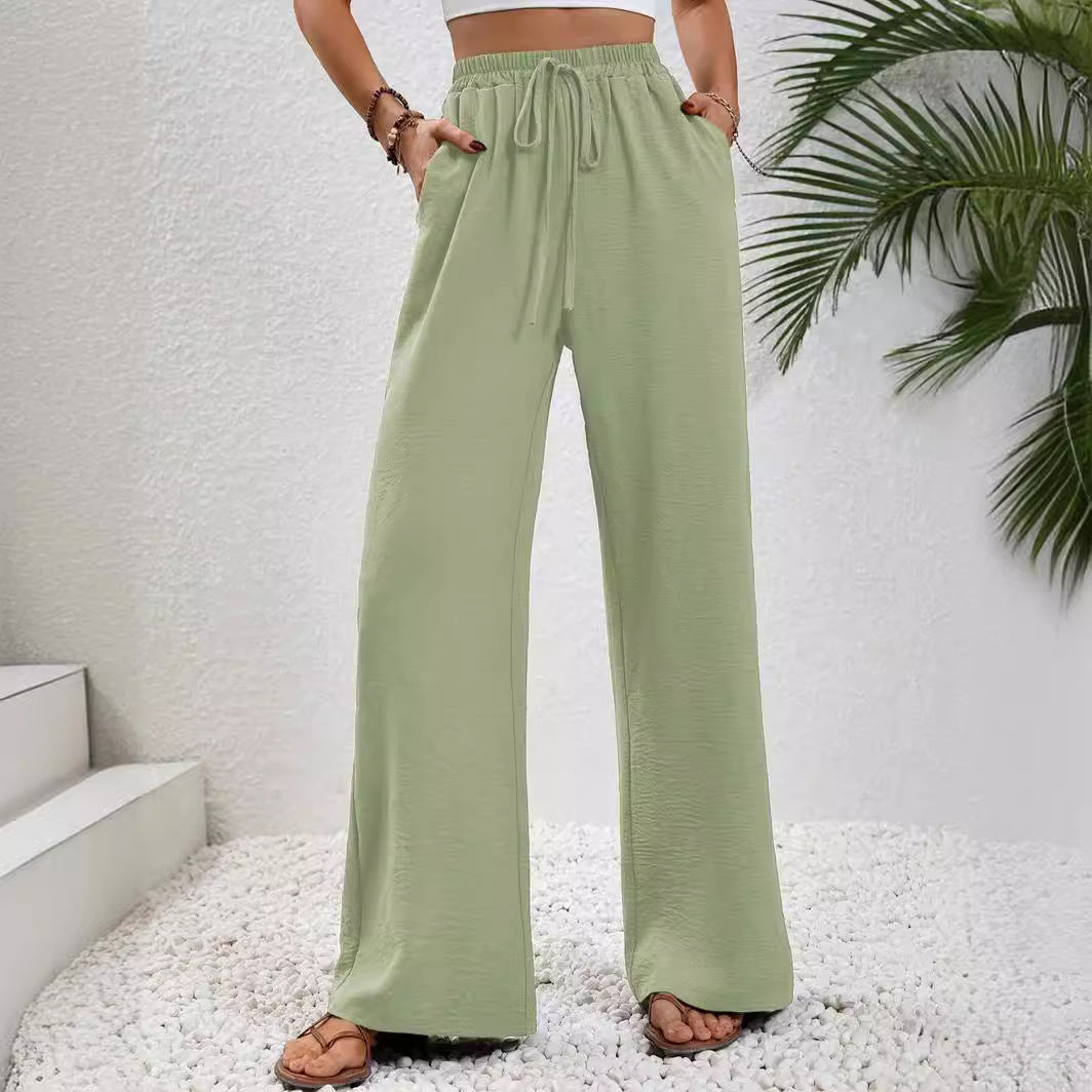 2025 Tiktoktemu women's clothing spring and summer new versatile solid color mopping wide-leg pants casual pants