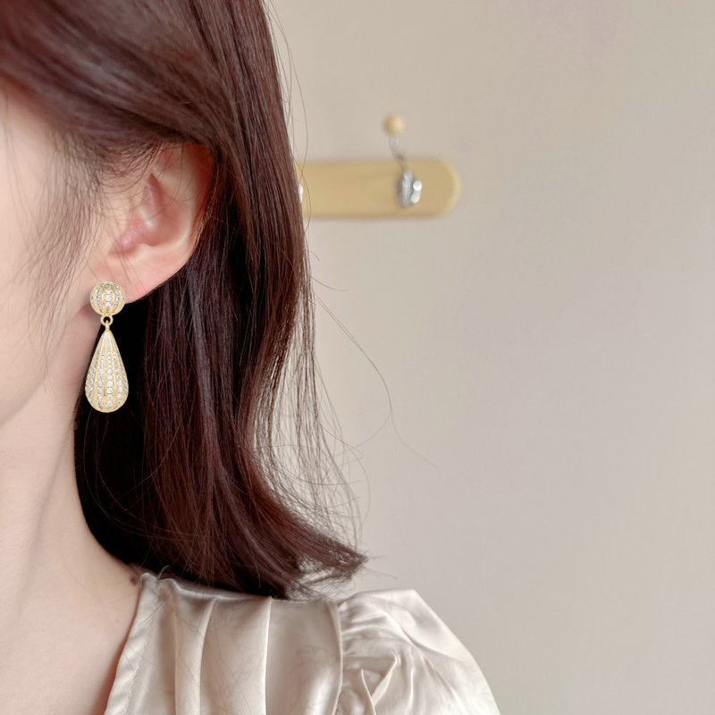 2025 new personality water drop hot air balloon earrings full of zircon light luxury high-end temperament s925 silver needle earrings