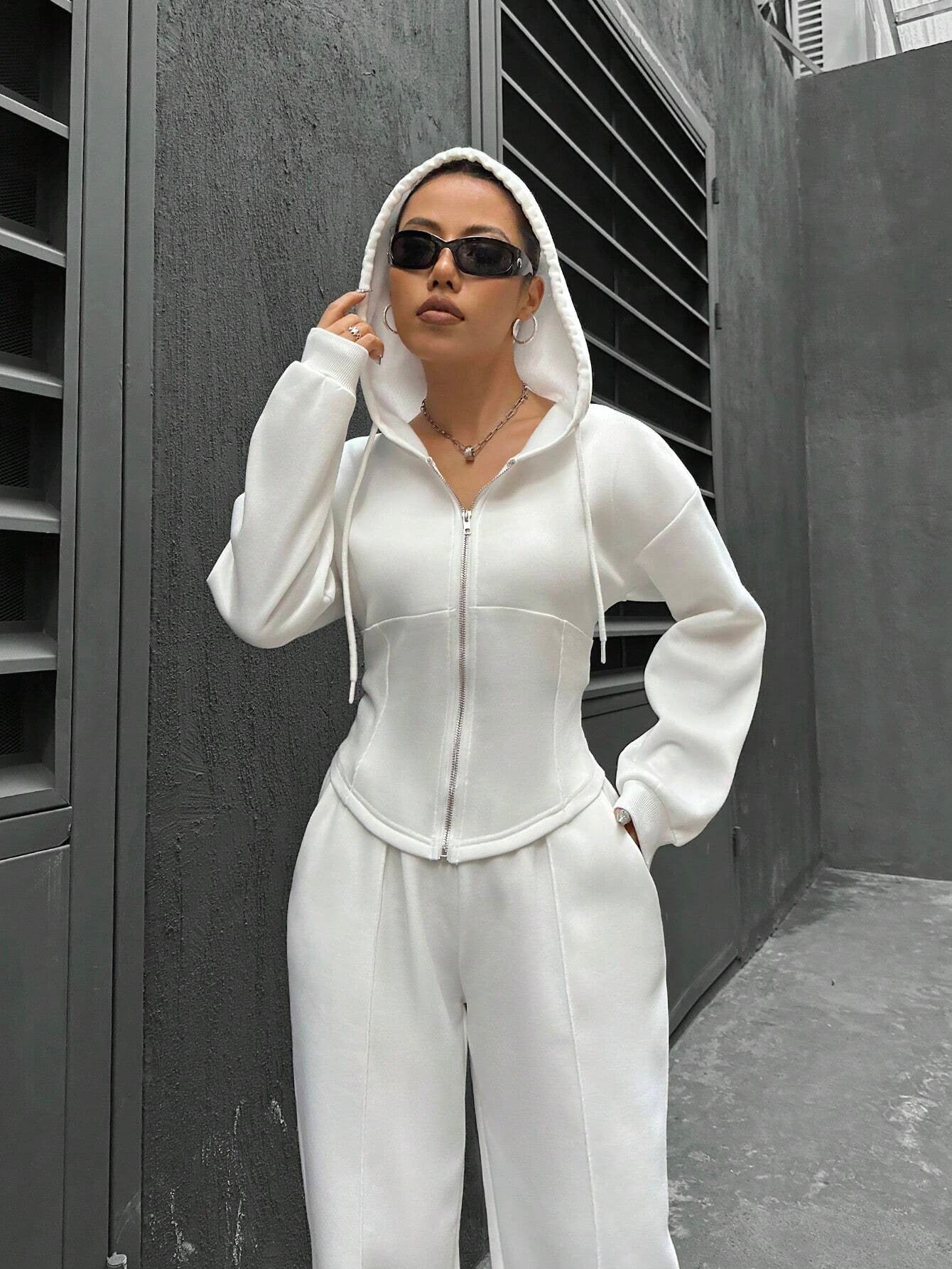 2025 spring and autumn new two-piece set New trend hooded cardigan slim casual two-piece suit women