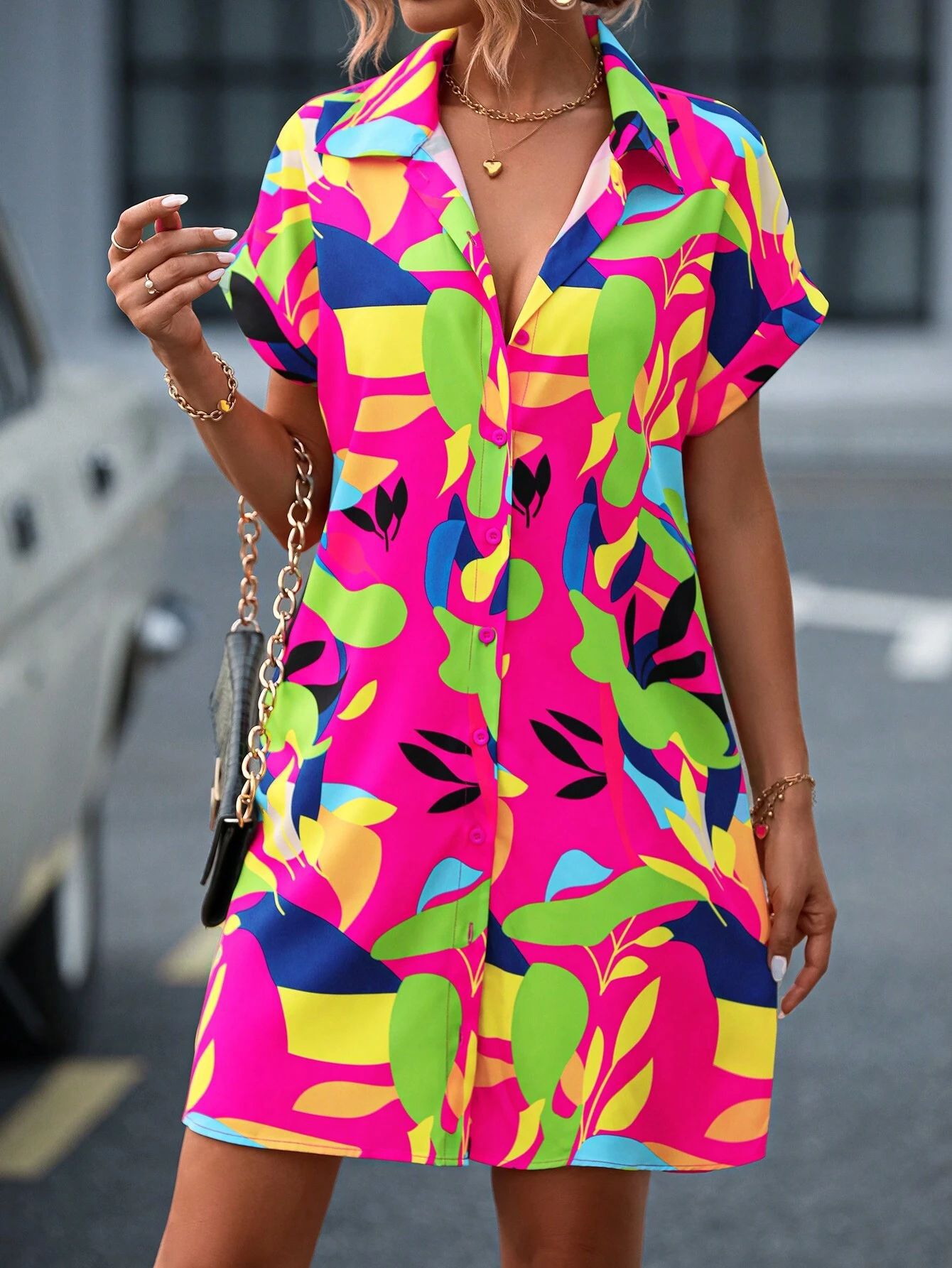 2025 popular Popular, , New women's clothing summer new fashion color flower print cardigan short-sleeved shirt skirt