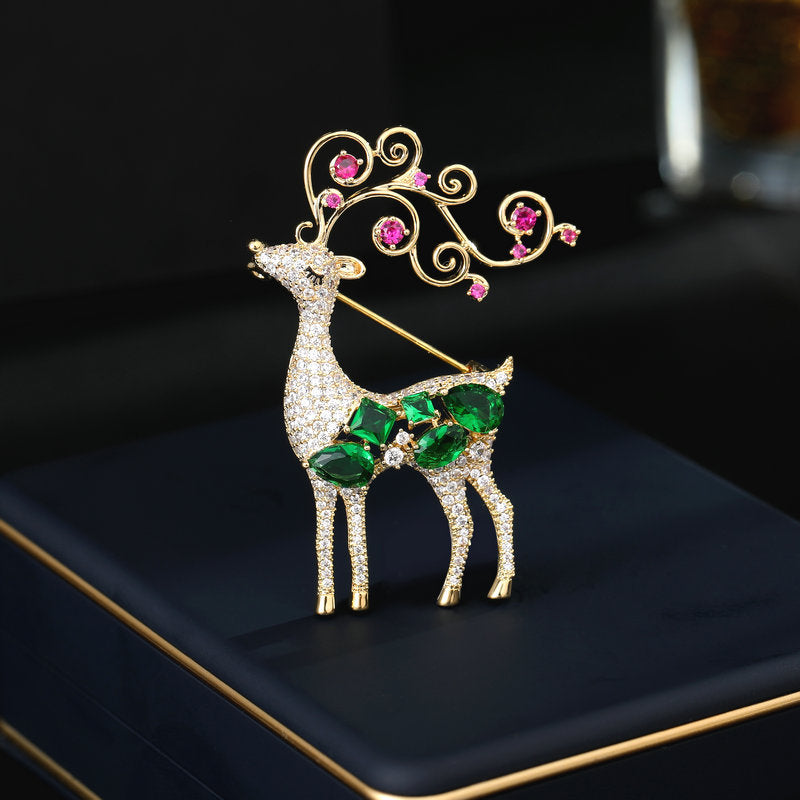 2025 Micro-inlaid colorful zircon inlaid niche design sense has your blazer corsage Christmas elk brooch all the way