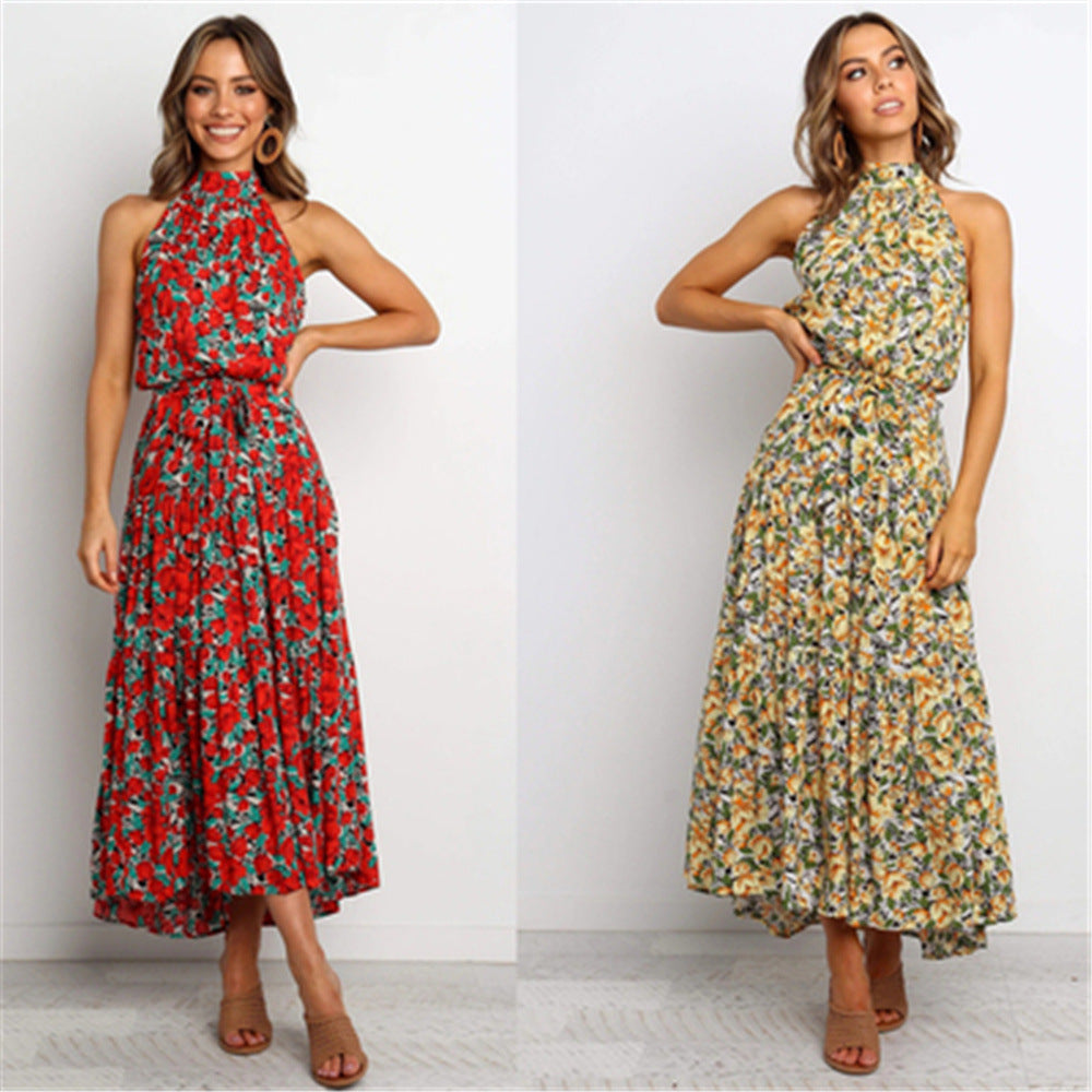 jinran 2024 fall fashion trends Spring and Summer New EBay Polka Dot Rayon Printed Halter Strap Waist-Tight Dress