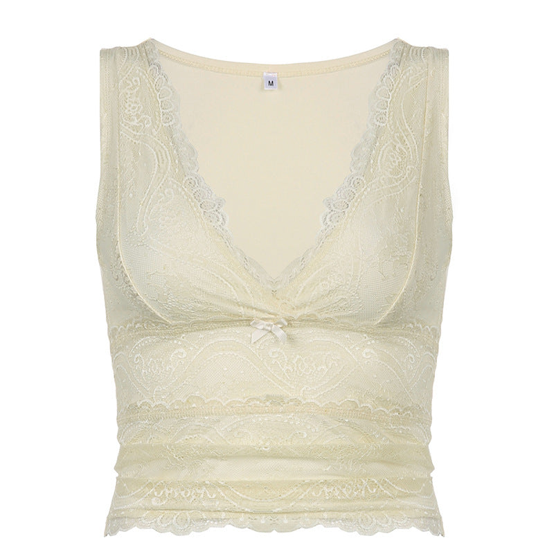 jinran dream clothes New Sexy Lace Edge Stitching Sexy V-neck Double-Layer Vest Tight Bottoming Top for Women