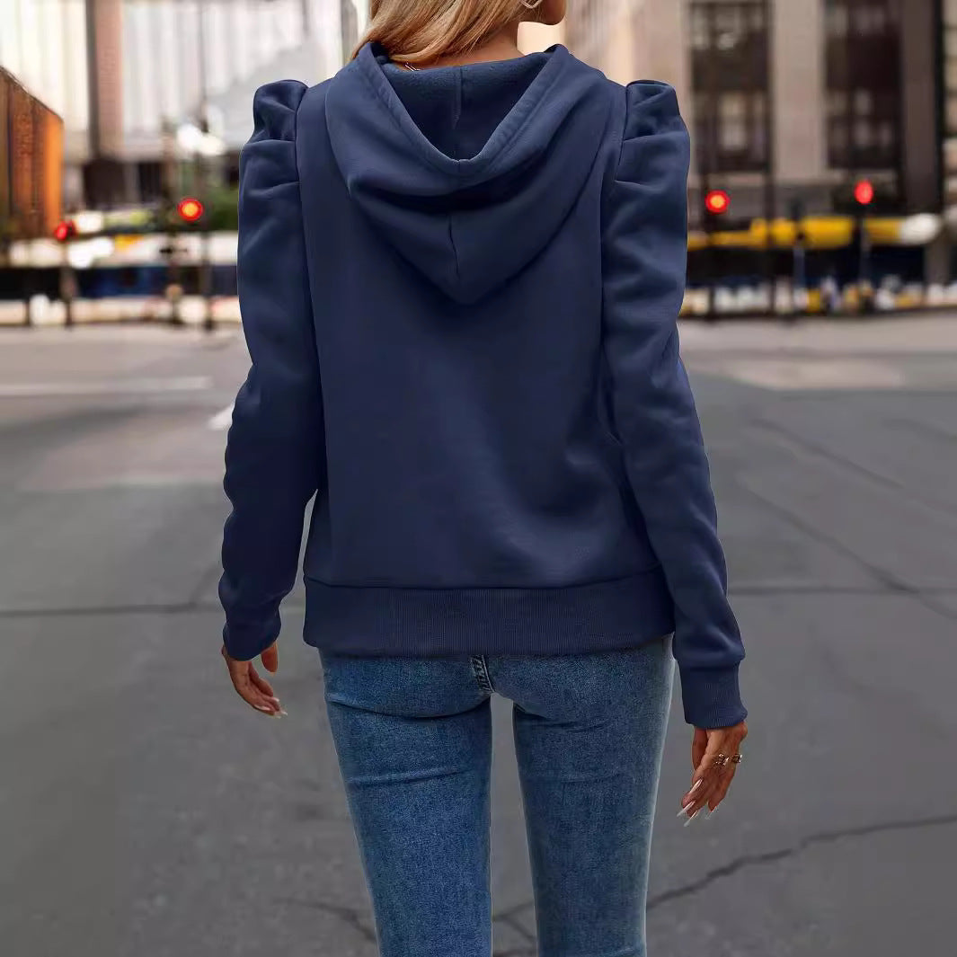 2025 Popular, , New autumn and winter new fashion lapel hooded solid color long-sleeved casual T women's sweater
